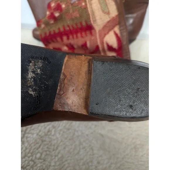Vintage Kilim Leather Boots Handmade Moroccan Tapestry‎ Size 8/8.5 EU 38/39 Turk